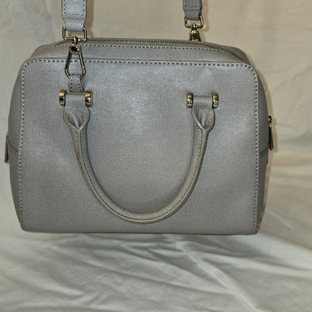 Furla Gray Saffiano Leather Satchel Crossbody Bag Gold Hardware - Picture 2 of 14